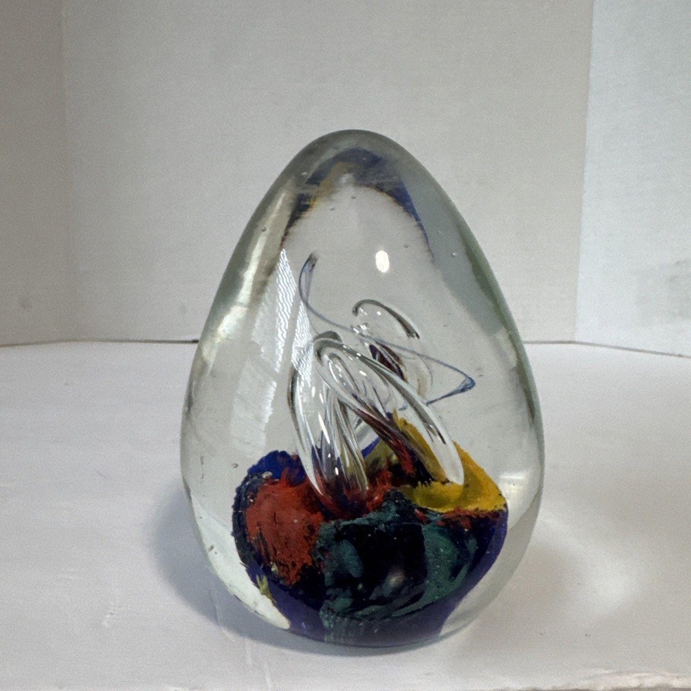 Wirl over Water Murano Style Italian Art Glass Aquarium Paperweight Vintage